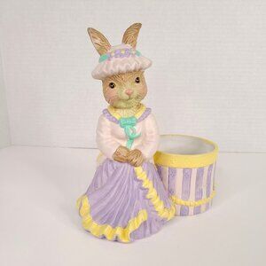 Vintage New Holland Victorian Lady Bunny Rabbit Hat Box Planter